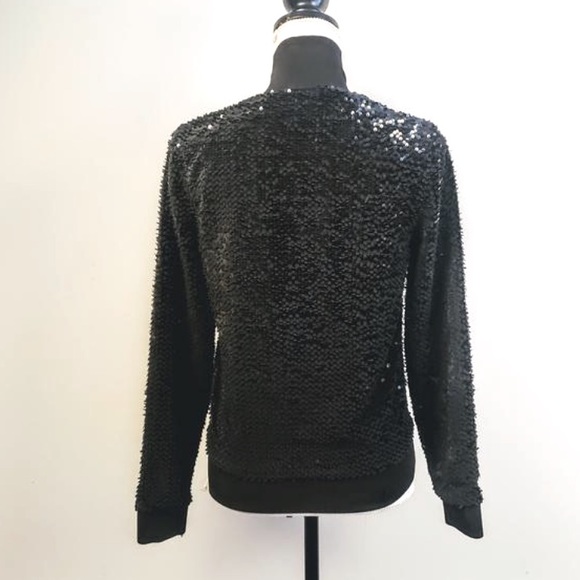 TROUVE Black ALL OVER SEQUINS Bomber Jacket Zipper M - Picture 1 of 16